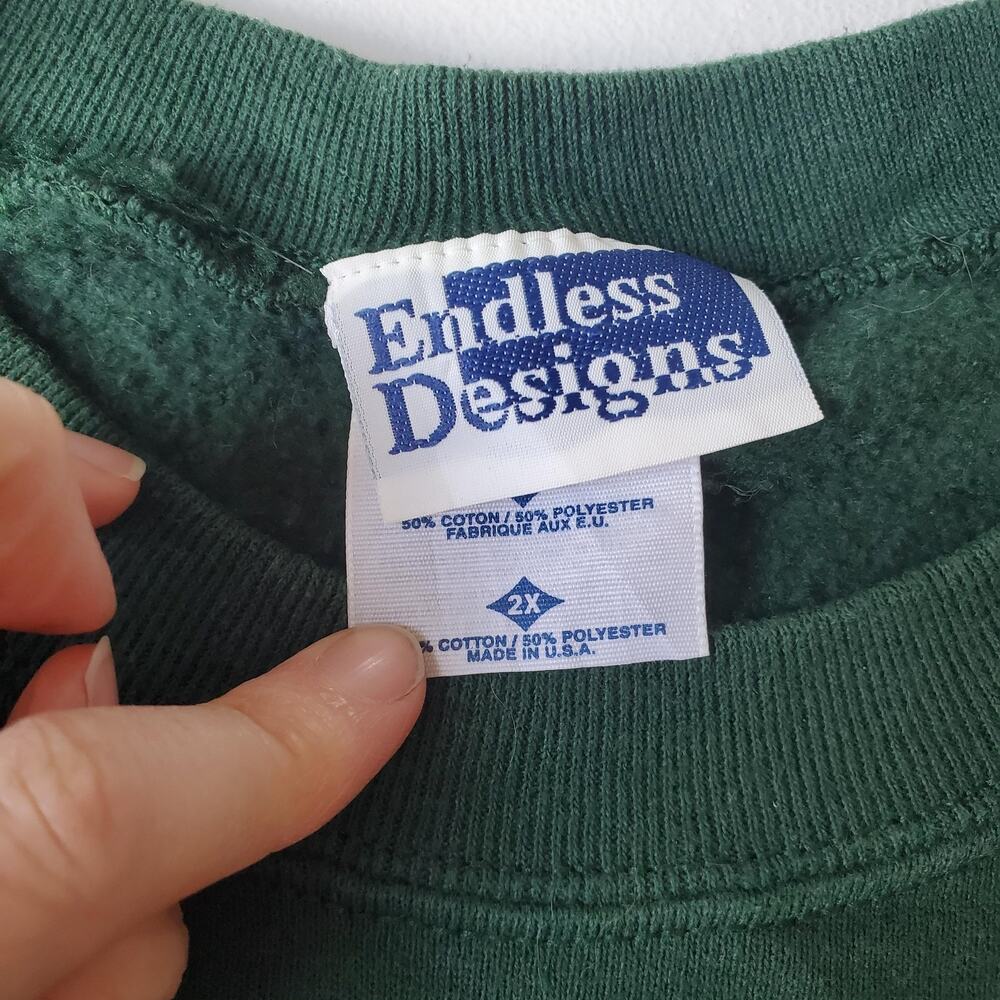 Vintage Endless Designs Sweatshirt Womens 2XL Green Cat Cardinal Christmas 90s - Picture 4 of 8